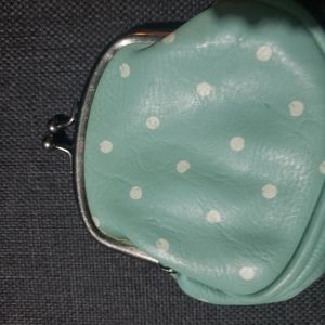 Polka dot mint green pastel kiss lock coin purse